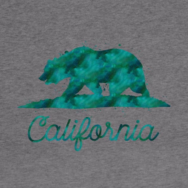 Green Watercolor California State Flag Bear by heartlocked